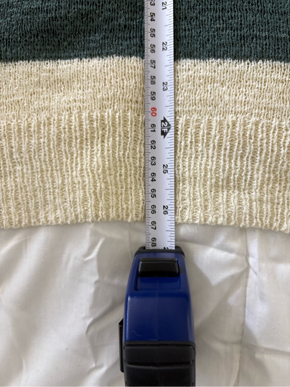Striped V-Neck Men's Sweater in Cream and Dark Green - Picture 14 of 14